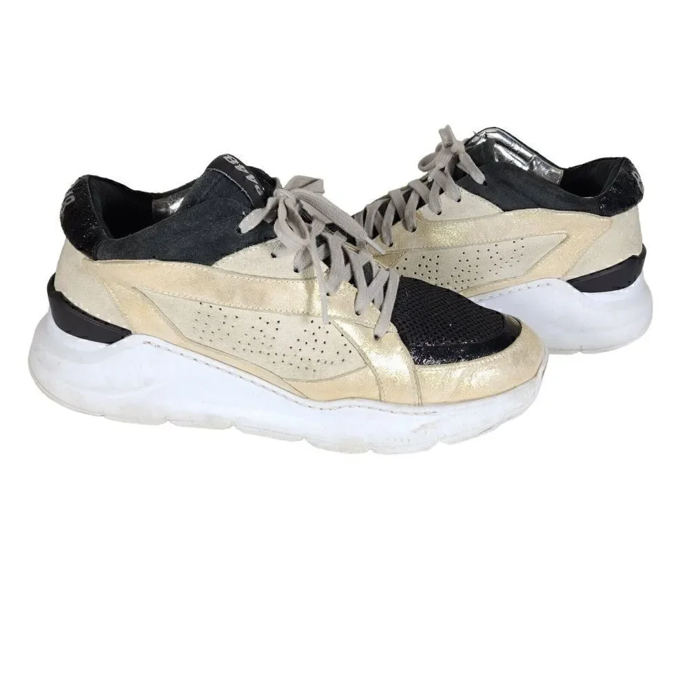 P448 Women's Leia EU40 US9-9,5 Gold Mutli Shimmery Suede Lined Platform Sneakers